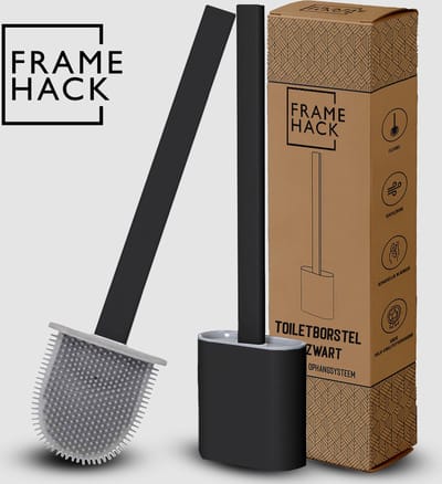 Framehack WC Borstel - Toiletborstel - WC Borstel met Houder - Toiletborstel met Houder - Siliconen WC Borstel - Flexibel - Inclusief Ophangsysteem - Zwart