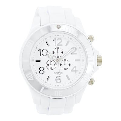 OOZOO Timepieces - Zilverkleurige horloge met witte rubber band - C4820