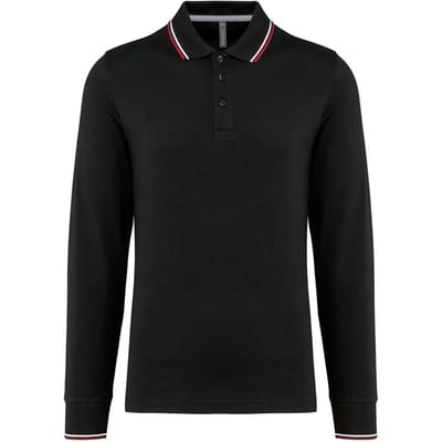 Kariban Heren polo van piquétricot met lange mouwen K280 - Black / Red / White - XL