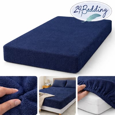 24-Bedding - 2 stuks !! - Badstof Hoeslaken - Extra Zwaar - 180 gr/m2 - 80x200 cm - Marine - 30 cm