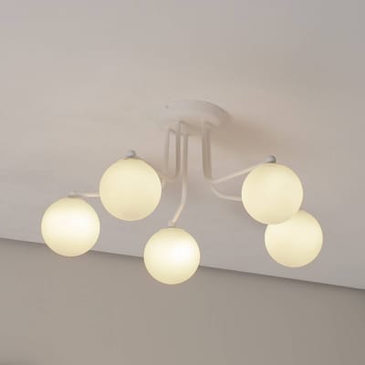 Kroonluchter ASTRAL 5 met 5 bollen van matglas - Sollux Lighting - IP20 - Wit staal/glas behuizing - 58 x 64 x 29 cm - 5 x G9 LED, exclusief lichtbron - 5 x 8 W - Minimalistische kroonluchter voor gang, hal en keuken