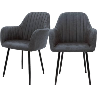 Eetkamerstoel met gevoerd quiltwerk, set van 2 met rugleuning en armleuningen antraciet Keukenstoel met kunstlederen bekleding ML design
