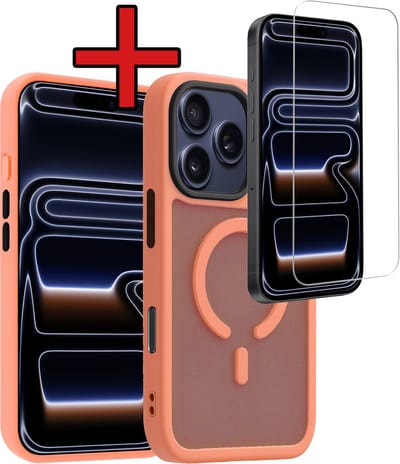 Hoesje - Met Screenprotector - Geschikt voor iPhone 17 Pro / 18 Pro - Magsafe Compatible - Sterk & Shockproof - Shock Proof Case - Back Cover - Telefoon Hoes - Telefoonhoes - Perzik