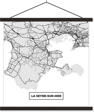 Posterhanger incl. Poster 60x60 cm - Schoolplaat - Kaart - Stadskaart - La-Seyne-sur-Mer - Plattegrond - Frankrijk - Textielposter - Zwarte latten - Stadskaart