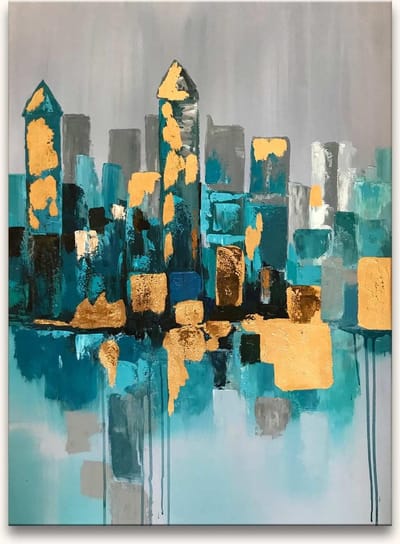 Handgeschilderd schilderij Olieverf op Canvas - Gouden Stad