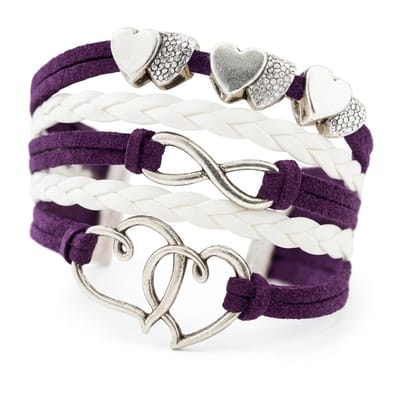 Donkerpaarse Armband met Hartjes & Infinity Symbool – Gevlochten Vriendschapsarmband voor dames