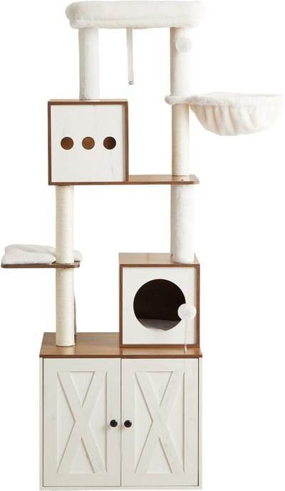 Feandrea - Krabpaal - Kattenboom - Moderne - Voor Katten - 178 cm Hoog - Met Kattenbak Omhulsel