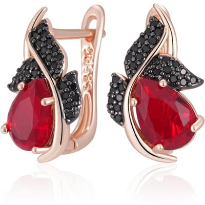 Glanzende Rode Natuurlijke Zirconia Druppeloorbellen Dames Rose Goud En Zwarte Beplating Hoge Kwaliteit Dagelijkse Fijne Vintage Sieraden black