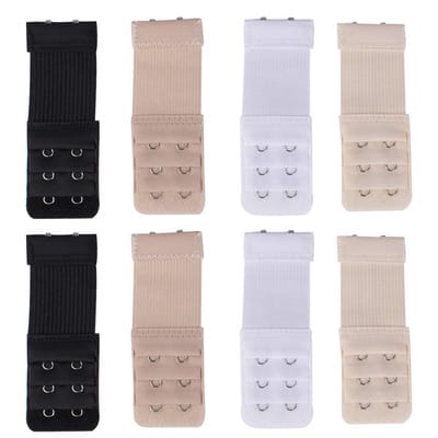 BH Verlengstuk - 2-Haak Elastisch - Comfortabele BH Uitbreiding - BH Accessoire voor Vrouwen - Zwart/Wit/Beige - 10x3.3cm - 8 Stuks
