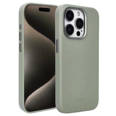 Accezz Hoesje - Geschikt voor iPhone 15 Pro - geschikt voor MagSafe Leather Backcover - Light Grey