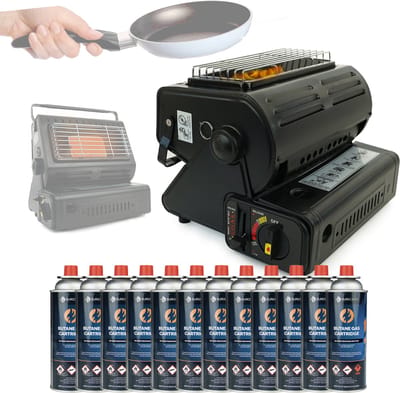 Eurocatch Combi Kooktoestel - Incl. 12 Butaan Gasbussen - Kooktoestel en Kachel in 1 - Gaspit - Gasfornuis - Gasstel - Cooker - Terrasverwarmer - Camping gaskachel - Gas Heater - Verstelbaar - Draagbaar