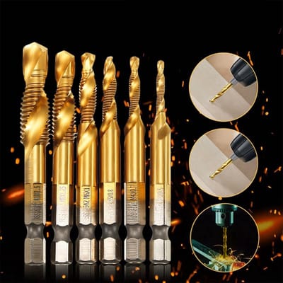 Dailygoods- Boorset 6 Stuks HSS - Zeskantschacht 1/4 Inch - Metrische Schroefdraad M3-M10 - Hoge Snelheid Staal - Titanium Coating - Efficiënt Boren en Tappen - Boor