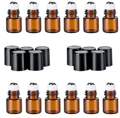 Dailygoody - Mini Amber Glazen Roller Flessen - 12x 3ml - Perfect voor Essentiële Olie - Hergbruikbaar - Parfum - Ideaal voor DIY - Geschikt voor Reiz