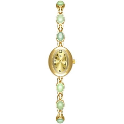 Dames Quartz Horloge Luxe Merk Retro Natuurlijke Dongling Steen en Jade Waterdicht Dames Geavanceerde Ketting Polshorloges cadeau beige