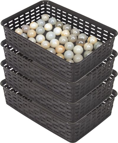 Hega Hogar Opbergmandje/ladeverdeler - 4x - donkerbruin - 2 liter - kunststof - 17 x 25 x 6 cm - kleine opslag bakjes - manden