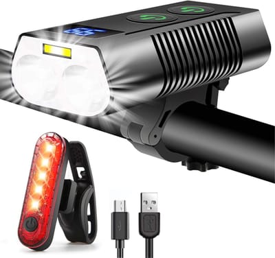 SnelShoppen - Super Bright Fietsverlichting set met Fog Light en Accu Indicator, Oplaadbare USB C LED Voor- en Achterlicht voor Fietsen, 3300 Lumen, 3