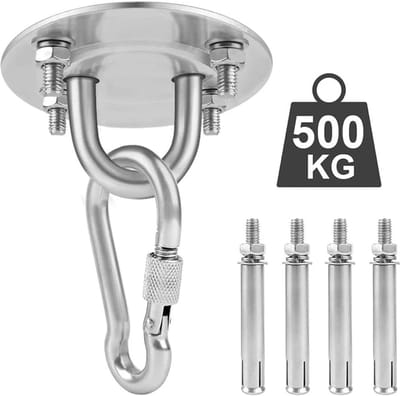 Ronde hangmathaak - Met expansieschroeven - Schommelhaak van roestvrij staal - Plafondhaak - Geschikt voor veranda's, yoga, zandzakken, hangmatten - Geschikt voor buiten- en binnenactiviteiten - Ophangbeugel - Zilver