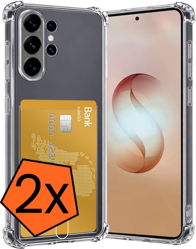 Hoes - 2 Stuks - Geschikt voor Samsung Galaxy S26 Ultra - Met Pashouder en Kaarthouder - Telefoon Hoesje Shockproof - Siliconen Case - Back Cover - Shock Proof - Pasjes Houder - Transparant