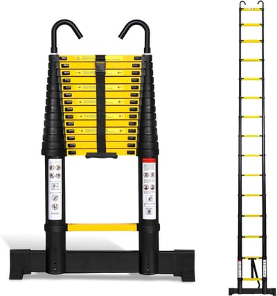 Telescoopladder - Uittrekbare ladder - Veilig klussen - Vingerbescherming - 44 m - Geel