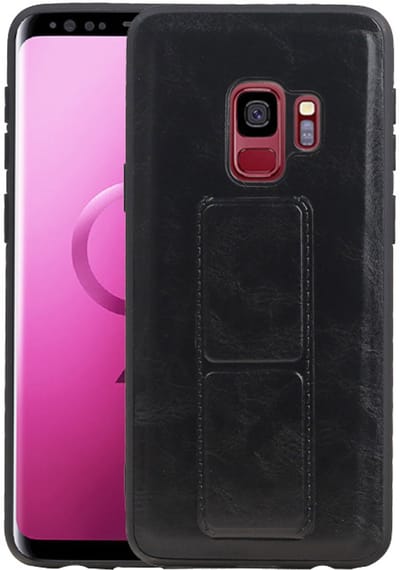Grip Stand Hardcase Backcover - Telefoonhoesje - Achterkant Hoesje - Geschikt voor Samsung Galaxy S9 - Zwart