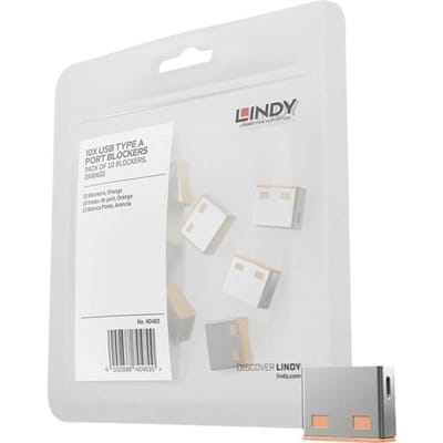 LINDY USB-Lock USB-A-poortslot Set van 10 stuks Oranje Sleutelslot Zonder sleutel