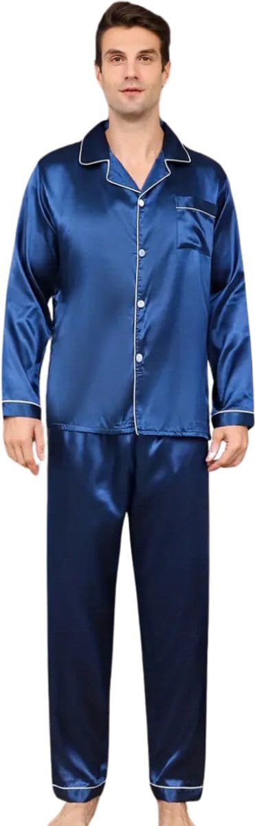 Livano Satijnen Badjas Heren - Kimono - Kamerjas - Satijn - Ochtendjas - Pyjama - Blauw - Maat M