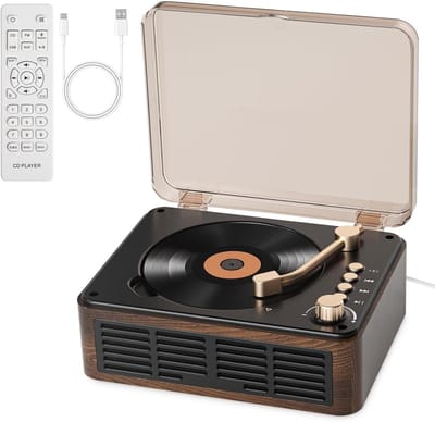 Bluetooth CD Speler - Ondersteuning voor CD/Bluetooth/MicroSD-kaart/USB/AUX - Ingebouwde Speaker - Bruin