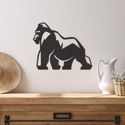 Wanddecoratie Aap - Muurdecoratie Gorilla - Muurdecoratie Hout - Wanddecoratie Hout - Muurdecoratie Woonkamer - Wanddecoratie Woonkamer - Wanddecoratie Industrieel - Wanddecoratie Dieren - Home Decor - Wall Line Art - 36.5 x 29 cm