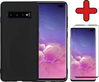 Hoesje - Met Screenprotector - Geschikt voor Samsung Galaxy S10 - Sterk & Shockproof - Telefoon Hoes - Back Cover - Siliconen Case - Telefoonhoes - Zwart