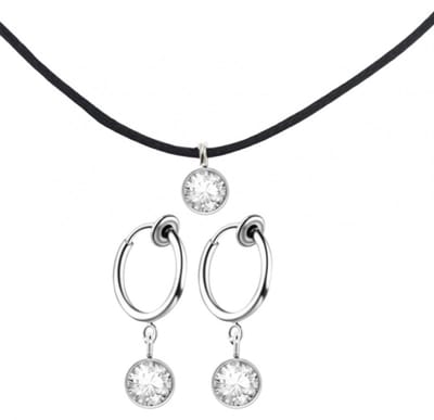 2-Delige set Arcen ketting met klem oorbellen wit - Charme Bijoux