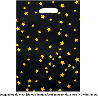 10x Uitdeelzakjes Zwart met goud kleurige sterren 16.5 x 25 cm - Cellofaan Plastic Traktatie Kado Zakjes - Snoepzakjes - Koekzakjes - Koekje - Cookie Bags - Black with gold stars - Christmas- Kerst - Sterrennacht