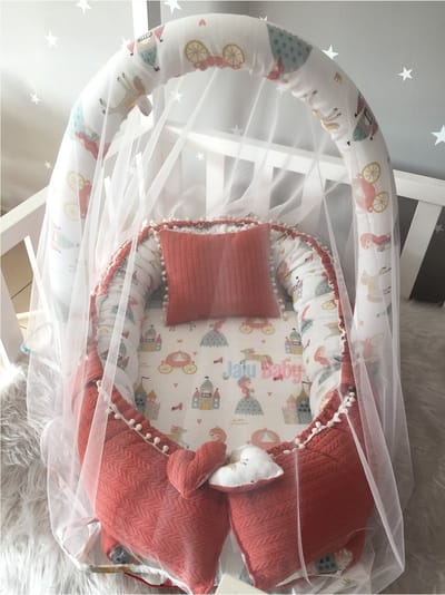SNS Baby - Babynestje en Hoofdkussen- Tegel Gebreide stof - 74 x 40 cm
