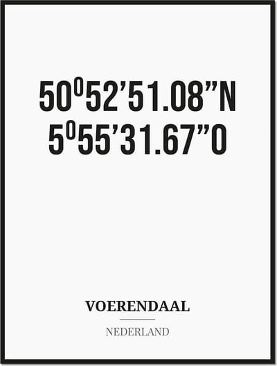 Poster/kaart VOERENDAAL met coördinaten