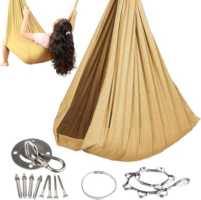 Sensory Hammock - Schommelstoel Hangmat - Ontspanning Binnen Buiten - Versterkte Veiligheid - 280 x 100 cm - Goud
