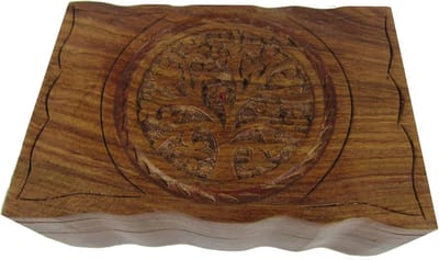 Houten Levensboom Doos - Decoratieve Opbergdoos - Bewaren van Sieraden - Handgesneden Detail - 4 bij 6 Inch - Natuurlijk Hout