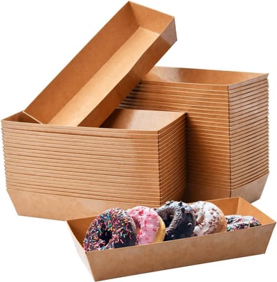 50 Stuks Kraft Papieren Voedselbakjes, Bruine Papieren Tray voor Snacks, Water- en Oliebestendige Papieren Bakjes voor Friet, Salades en Party Snacks