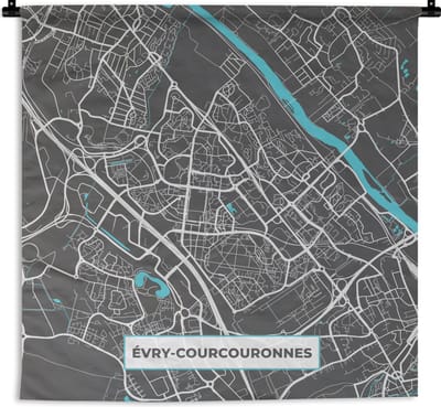 Wandkleed - Wanddoek - Évry-Courcouronnes - Frankrijk - Kaart - Stadskaart - Plattegrond - 180x180 cm - Wandtapijt