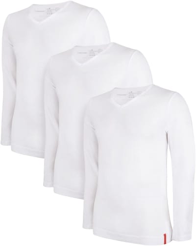 Undiemeister T Shirt Heren - Lange Mouwen - 3-Pack - Chalk White (Wit) - Mellowood Tencel - Ademend en Temperatuurregulatie - Slim Fit T-shirt - V-Hals - Maat S