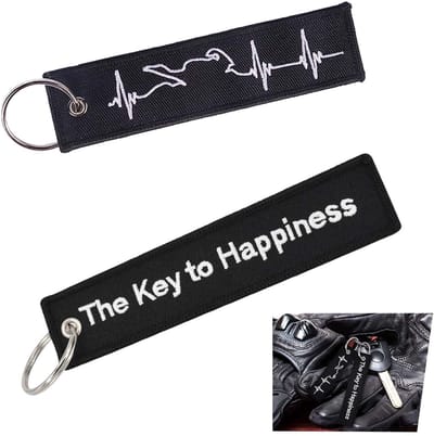 Dailygoods- Sleutelhanger Set van 2 - Geborduurd Sleutelkoord - Motorfiets Sleutelhanger - Zacht Textiel - 12,5/13 cm - Ideaal voor Motorrijders