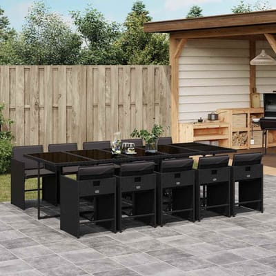 vidaXL - 11-delige - Tuinset - met - kussens - poly - rattan - zwart