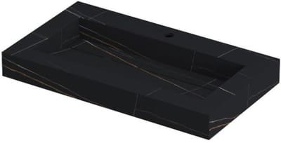 INK Pitch Wastafel Keramische Slab Bak met Drain en Front en Side Skirts 1 Kraangat - 800x450x90 mm - Lauren Black Mat