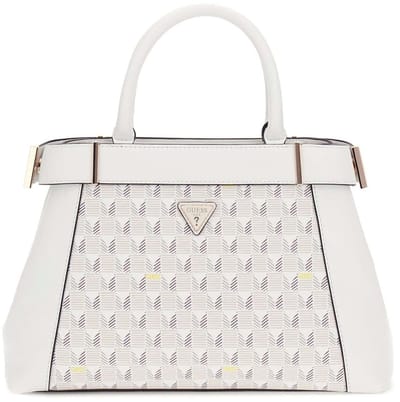 GUESS handtas schoudertas G Wave II Satchel Bag Stone Logo crème