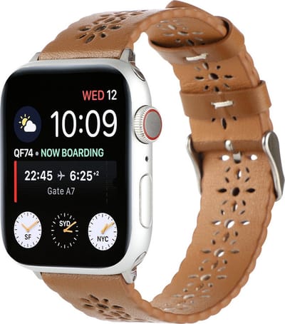 Strap-it Leren band met patroon - Geschikt voor Apple Watch bandje - Series 1/2/3/4/5/6/7/8/9/10/11/SE/SE2/SE3 - Bruin - Luxe band leer uitgesneden patroon - iWatch bandje maat: 38 / 40 / 41 / 42mm