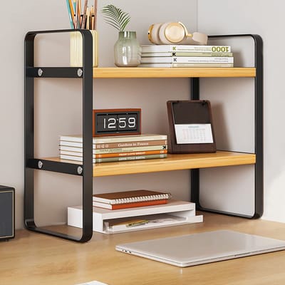 Dailygoods- Bureau Organizer Houten - 2-traps Boekenkast - Minimalistisch Rek - Desktop Opslag Plank - Effectieve Ruimtebesparing - 40 x 20 x 36 cm - Boekenrek