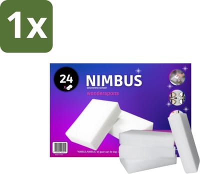 1 x NIMBUS Wonderspons 24 stuks per verpakking - Schoonmaken Zonder Chemische Middelen - Betoverend Schoonmaken - Spons Voor Vlekken - Hardnekkige Vlekken Verwijderen - Waterbasis Schoonmaak