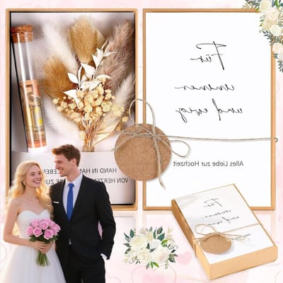 Trouwen Geld Cadeauset voor Bruidspaar met Gedroogde Bloemen, Wenskaart, Testbuis en Geschenkdoos