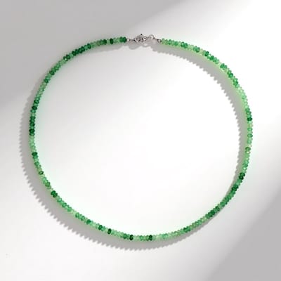 Cavill - Zilveren Halsketting 925 Sterling Zilver met Rhodium - 47,7 ct Groen Aventurijn - Gefacetteerde Kralen - Elegante Natuurlijke Sieraden 45 cm