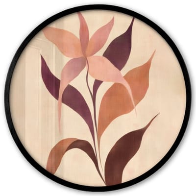 Poster in lijst Rond - Fotolijst 40x40 cm - Posters - Minimalistisch - Bloem - Bladeren - Beige - Ronde posterlijst zwart - Decoratie - Wanddecoratie woonkamer - Muurdecoratie slaapkamer