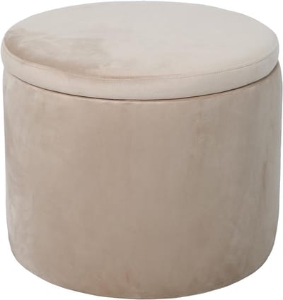 Opbergkruk met deksel en fluwelen bekleding - Beige Ronde Poef