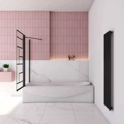 80x70x140cm Badscherm Badwanden Badwand draaibaar met vast zijwand,6 mm nano helder veiligheidsglas-mat zwart profiel